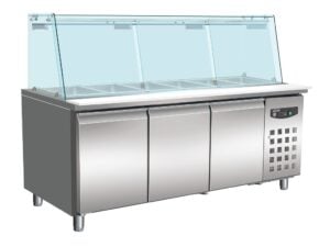 Combisteel - KØLEDISK MED GLASLÅG 3 DØRE 5X 1/1 GN BEHOLDER