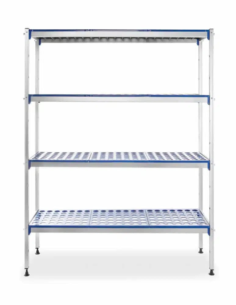 Aluminium opbevaringsreol, 1280x405x(h)1685mm - forbind flere reoler