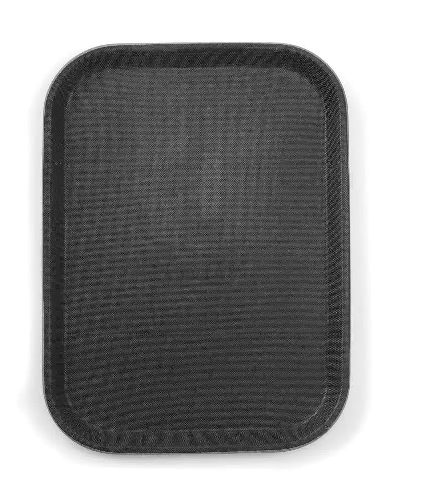 Sort, rektangulær serveringsbakke med skridsikker overflade, 255x355mm.