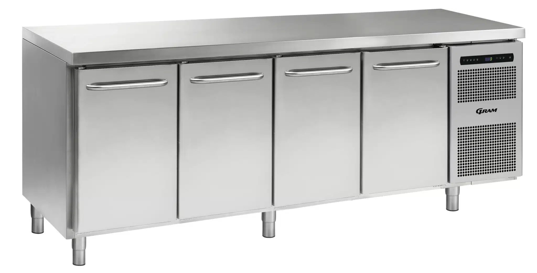 Detalje af GRAM Gastro 07 Kølebords ergonomiske skuffe- og hyldesystem