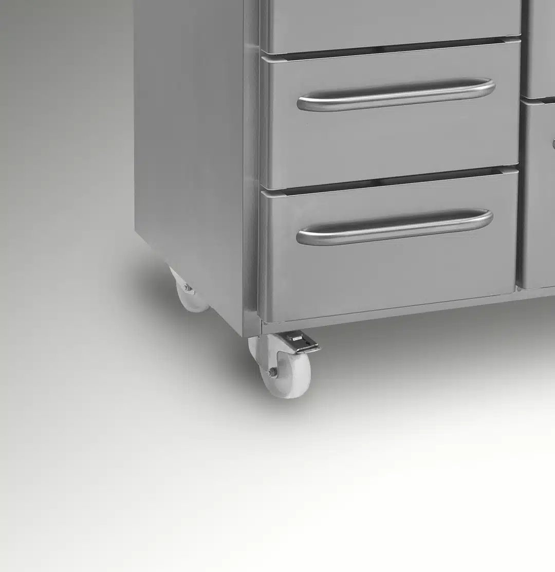 Detaljebillede af 6xGRAM Gastro 07 Kølebords skuffer og hylder