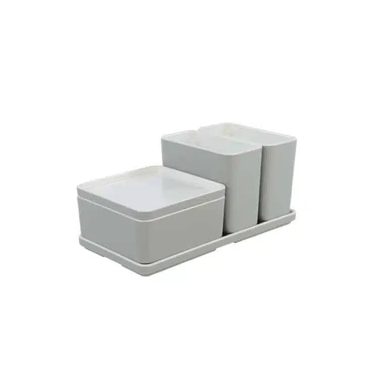 Cube organizer sæt 06: Består af skål/bakke nr. (4) + (1) + (2) + 2stk.(3) - 21 x 10.5 x H9.3 cm | Black. Champagne. Grey