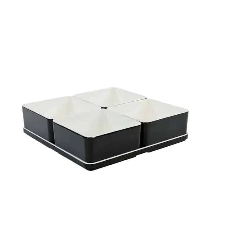 Cube organizer sæt 07: Består af skål/bakke nr. (6) + 4stk.(1) - 21 x 21 x H5.5 cm | Black. Champagne. Grey