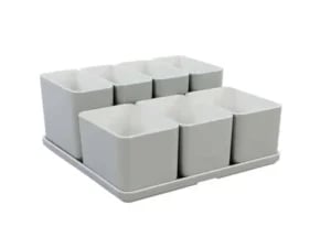 Cube organizer sæt 09: Består af skål/bakke nr. (6) + 3stk.(5) + (4) stk.(3) - 21 x 21 x H9.3 cm | Black. Champagne. Grey