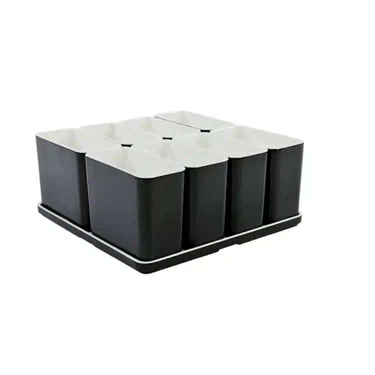 Cube organizer sæt 13: Består af skål/bakke nr. (6) + 8stk.(3) - 21 x 21 x H9.3 cm | Black. Champagne. Grey