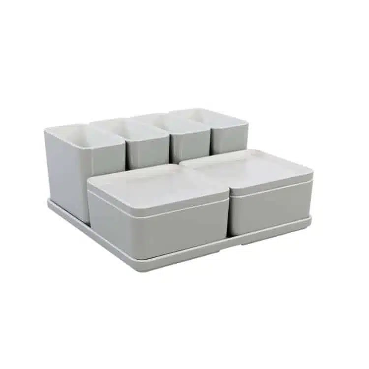 Cube organizer sæt 15: Består af skål/bakke nr. (6) + 2stk.(1)+ 2stk.(2) + 4stk.(3) - 21 x 21 x H9.3 cm | Black. Champagne. Grey