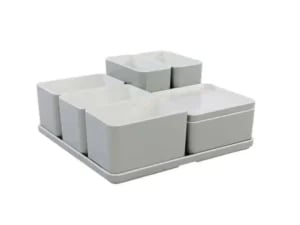Cube organizer sæt 19: Består af skål/bakke nr. (6) + (1) + (2) + 3stk.(5) + 2stk.(3) - 21 x 21 x H9.3 cm | Black. Champagne. Grey