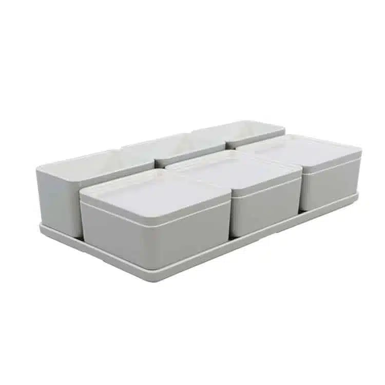 Cube organizer sæt 22: Består af skål/bakke nr. (8) + 3stk.(1) + 3stk.(2) + 3stk.(3) - 31.7 x 17.5 x H7.2 cm | Black. Champagne. Grey