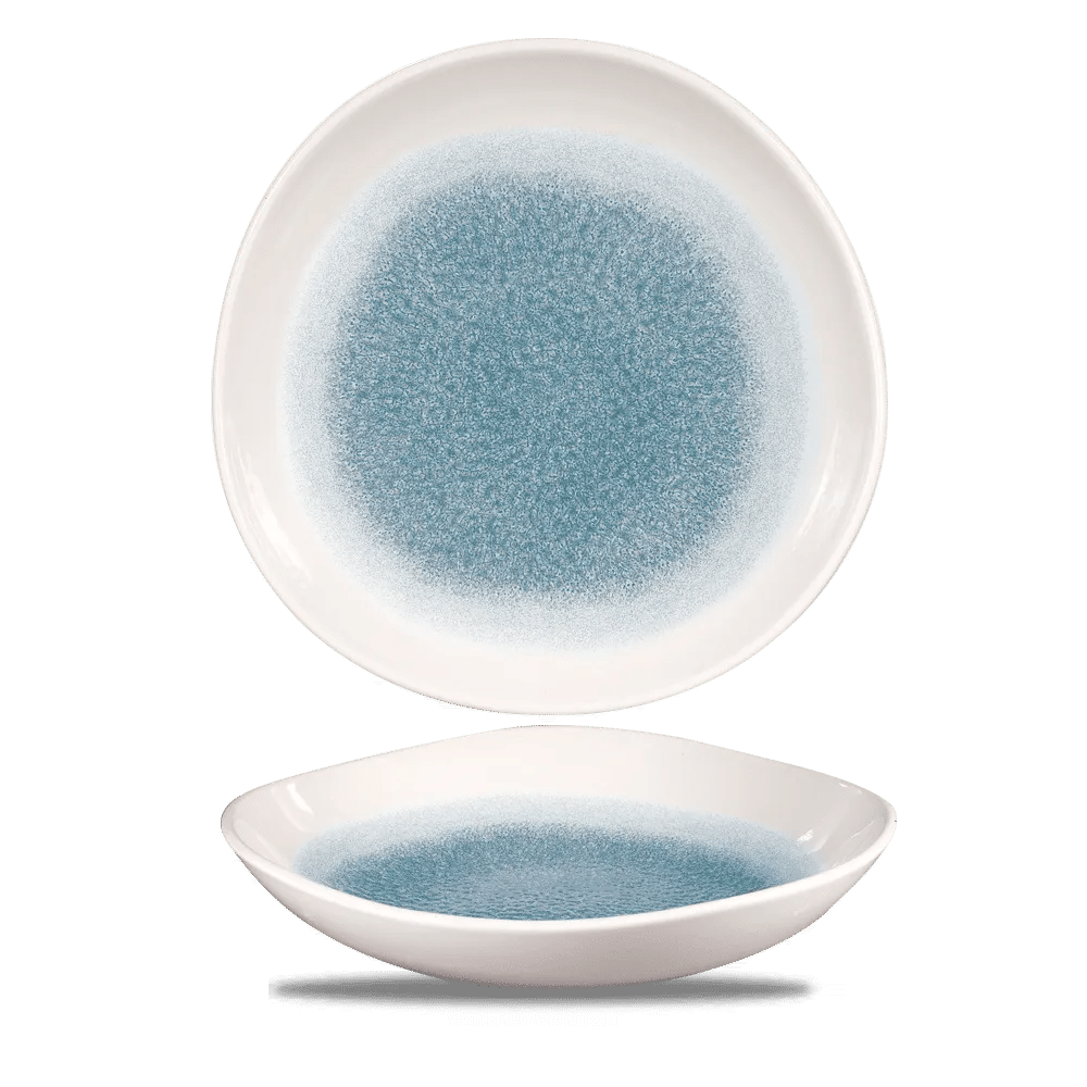 Raku Topaz Blue rund trace skål, 253mm