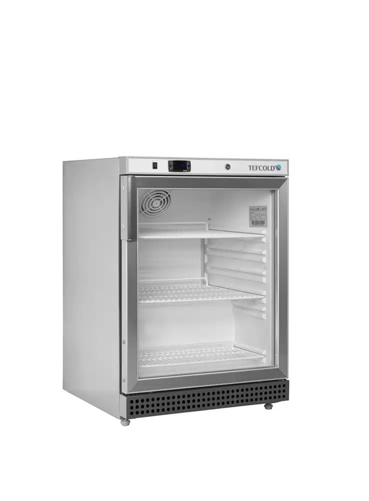 UR200SG Rustfrit Stål Displaykøleskab med Glasdør, 119L Kapacitet, 44kg Nettovægt