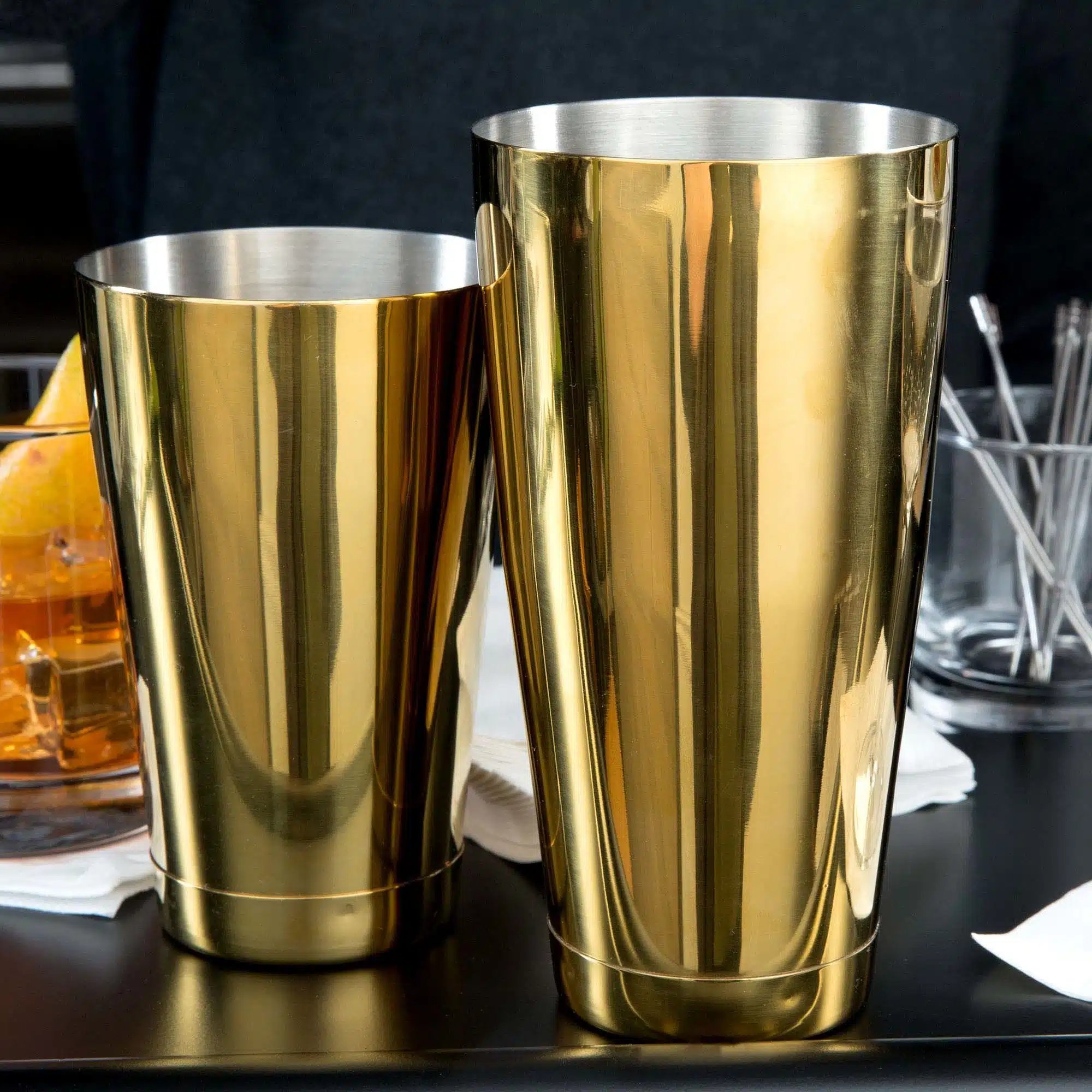 Cocktail shaker/tin sæt, guld tallerken - Billede 4