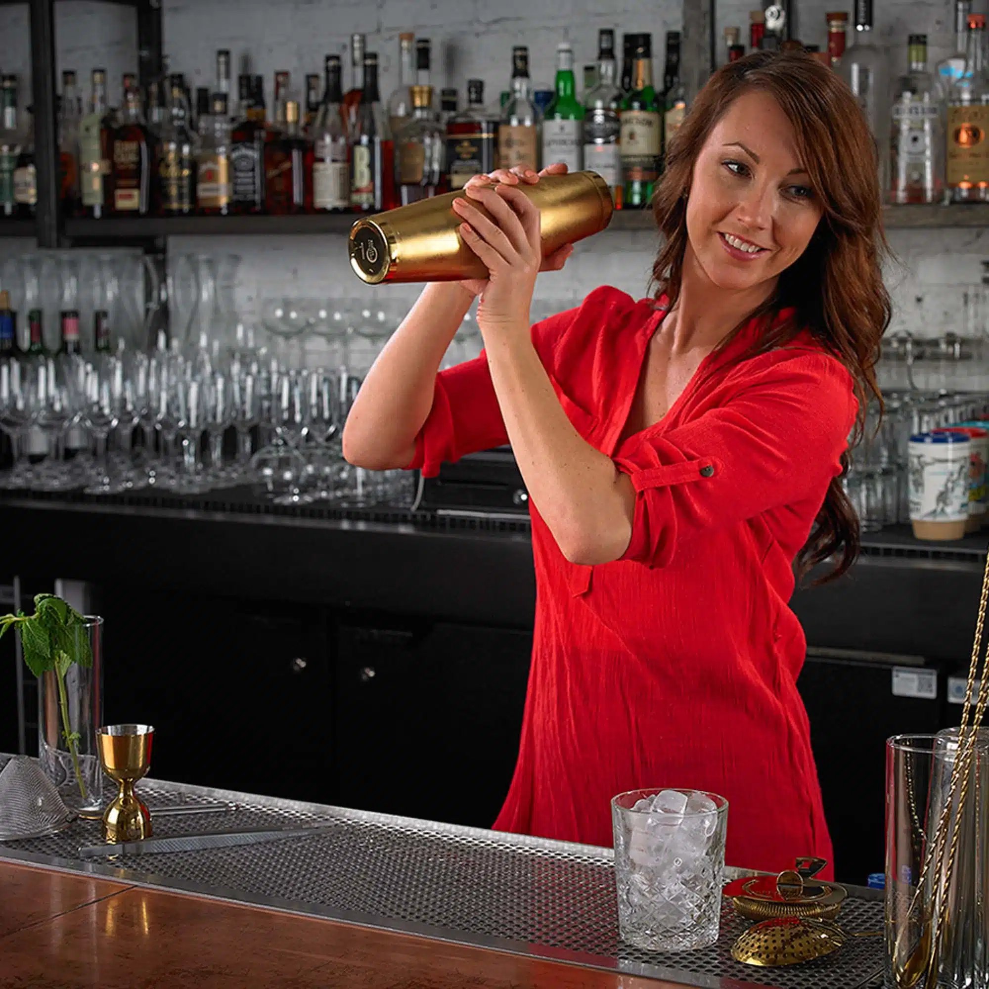 Cocktail shaker/tin sæt, guld tallerken - Billede 5