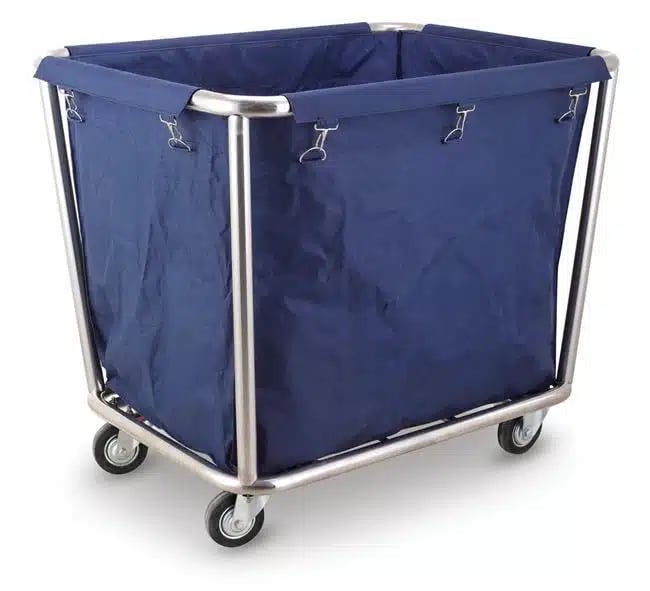 Vasketrolley lavet af rustfrit stål med aftagelig vasketaske, 900x650mm