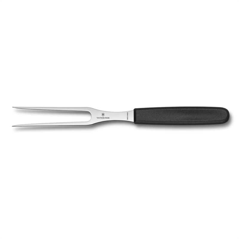 Victorinox udskæringsgaffel 27 cm set forfra med rustfri ståltænder og sort Fibrox-håndtag.