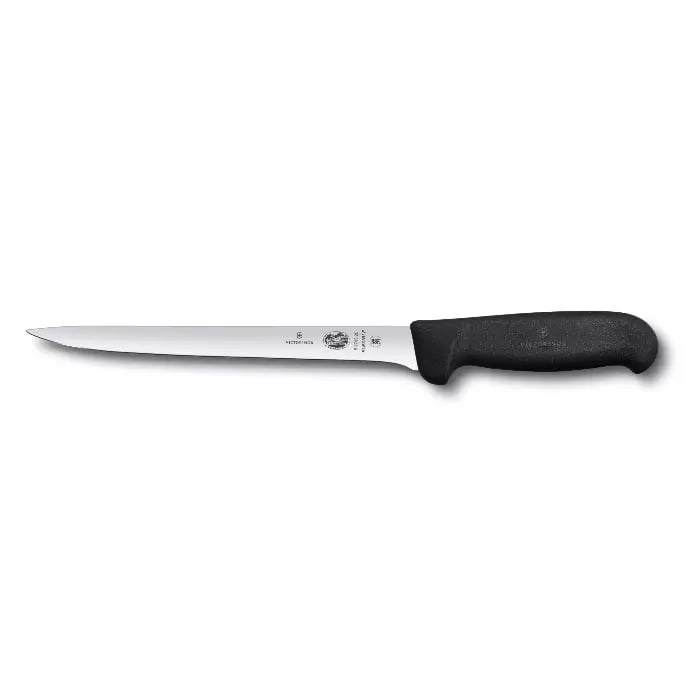 Victorinox Fibrox Pro fileteringskniv med 20 cm fleksibel klinge og sort Fibrox-håndtag.