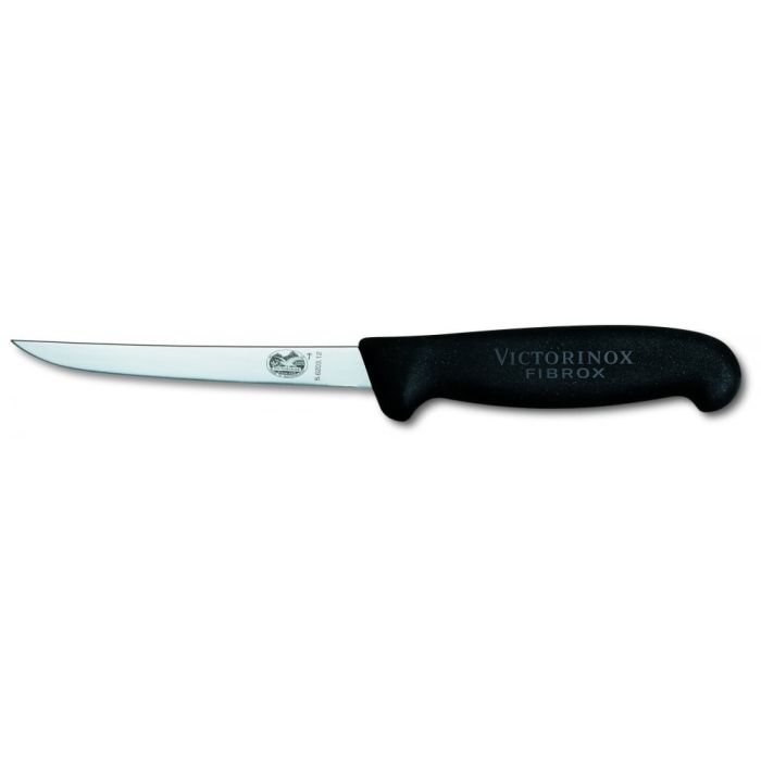 Victorinox Fibrox Pro udbeningskniv med 15 cm smal, semi-fleksibel klinge og ergonomisk sort Fibrox-håndtag.
