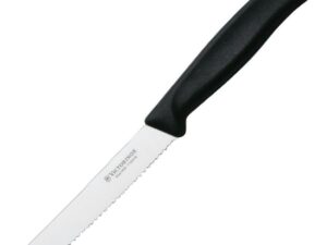 Tomatkniv 11cm Swiss set forfra med rustfrit stålblad og sort nylonhåndtag.