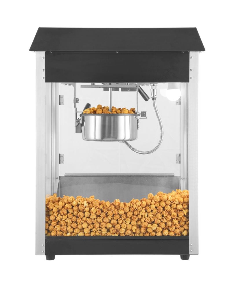 Popcornmaskine, sort, 230V/1500W, 560x420x(H)770mm, robust aluminiumsramme, glasdør, varmebestandige håndtag, belysning indeni, varmebund, cyklustid ca. 2 min. - Billede 10