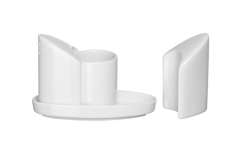 Krydderisæt i hvidt porcelæn - salt, peber og tandstikker, 125x54x(h)90mm. - Billede 6