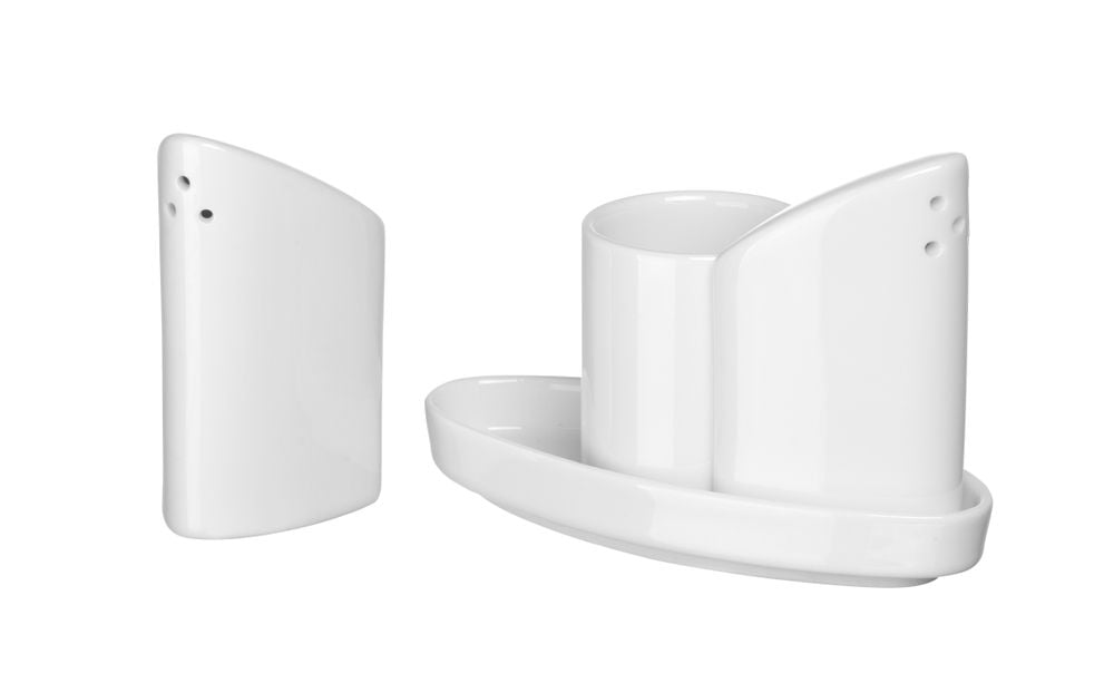 Krydderisæt i hvidt porcelæn - salt, peber og tandstikker, 125x54x(h)90mm. - Billede 7