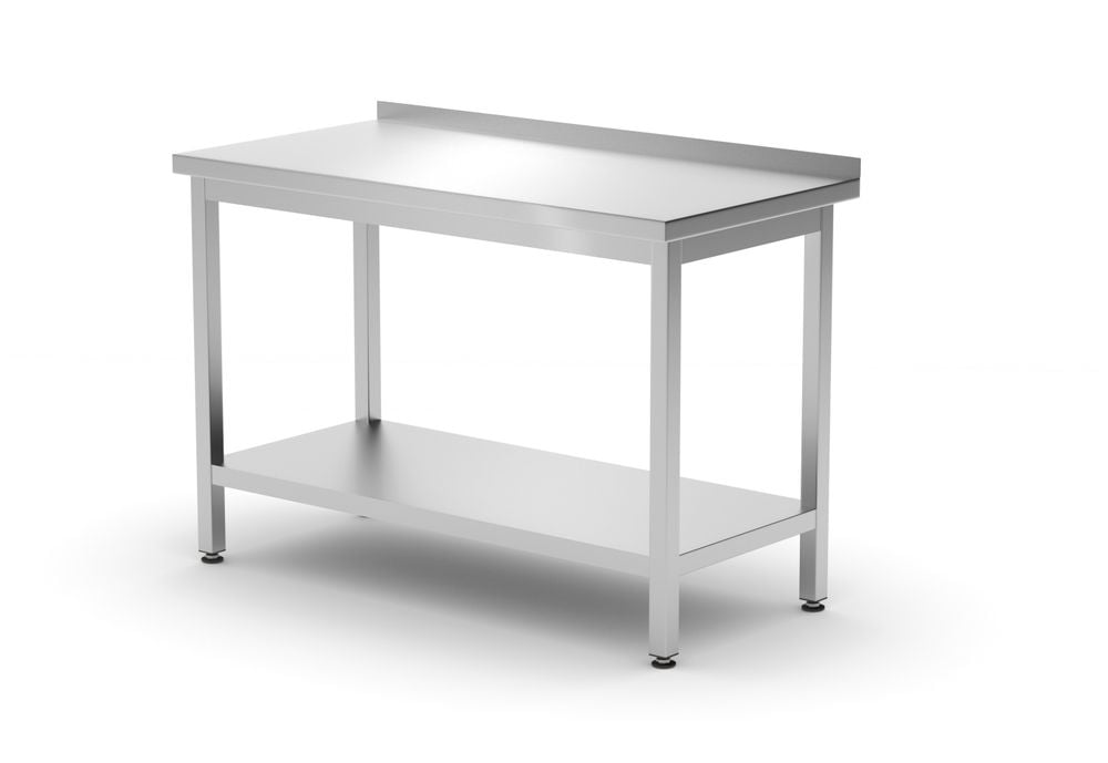 Vægmonteret arbejdsbord med opkant og hylde - dybde 600 mm, Kitchen Line, 1200x600x(H)850mm - Billede 3