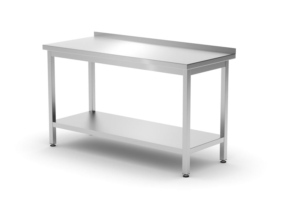 Vægmonteret arbejdsbord med opkant og hylde - dybde 600 mm, Kitchen Line, 1400x600x(H)850mm - Billede 3