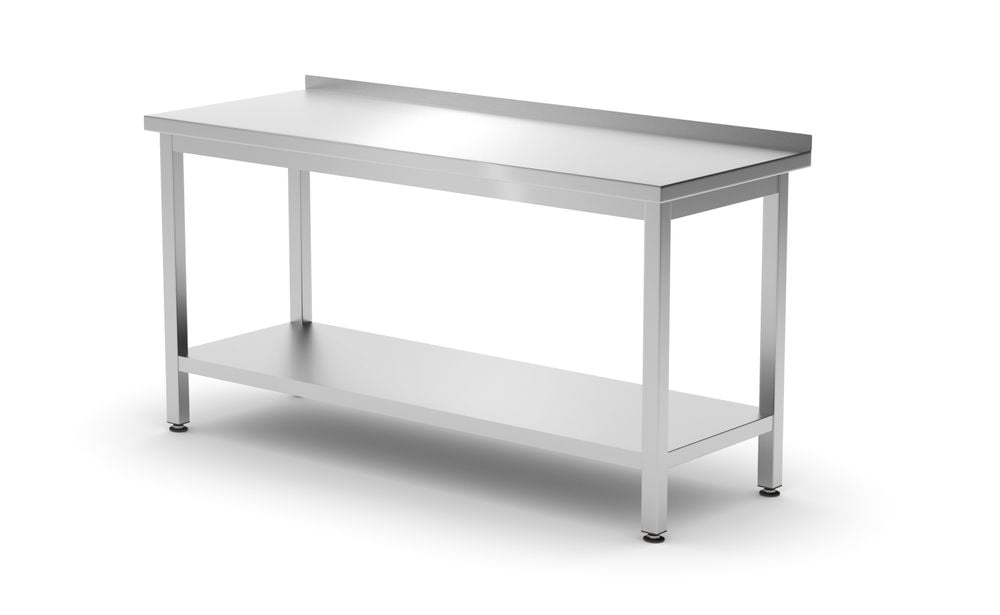 Vægmonteret arbejdsbord med opkant og hylde - dybde 600 mm, Kitchen Line, 1600x600x(H)850mm - Billede 3