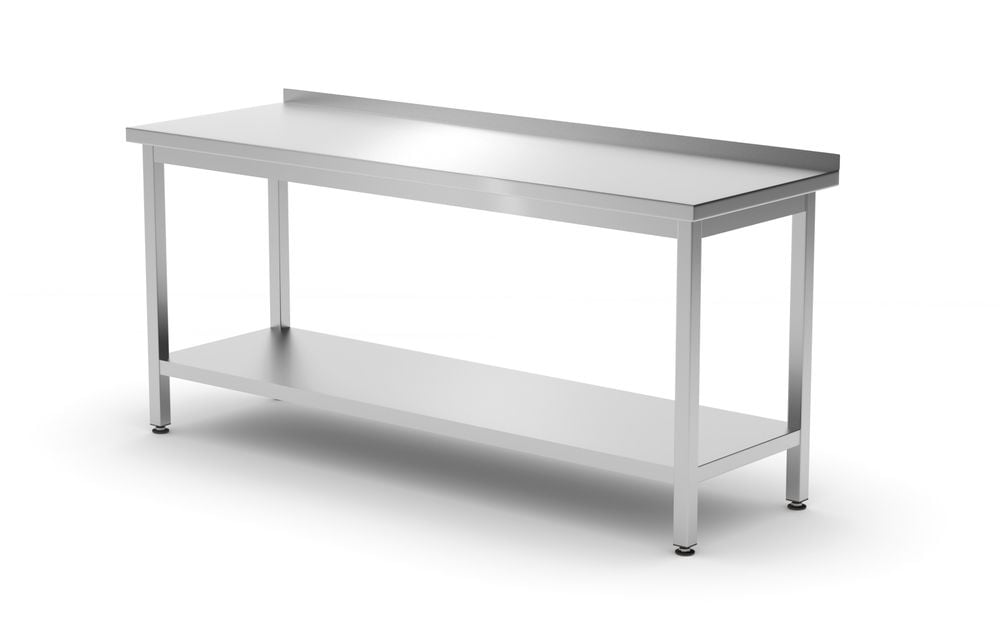 Vægmonteret arbejdsbord med opkant og hylde - dybde 600 mm, Kitchen Line, 1800x600x(H)850mm - Billede 3