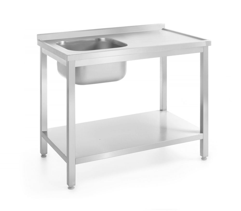 Enkeltvask bord med hylde, venstre, Kitchen Line, 1000x700x(H)850mm, rustfrit stål - Billede 3