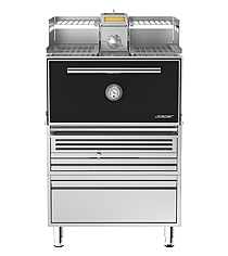 Josper HJX-PRO-L175-WTD grillovn med varmehylde, bord og skuffe, vist med sort låge