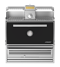 Josper HJX-PRO-M120-W kulgrillovn med varmehylder, vist forfra med sort låge