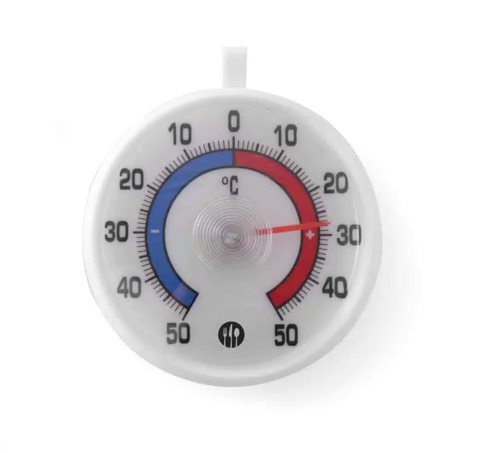 Køleskabstermometer, ø72x(H)21mm, med krog. Temperaturområde -50 °C til 50 °C.