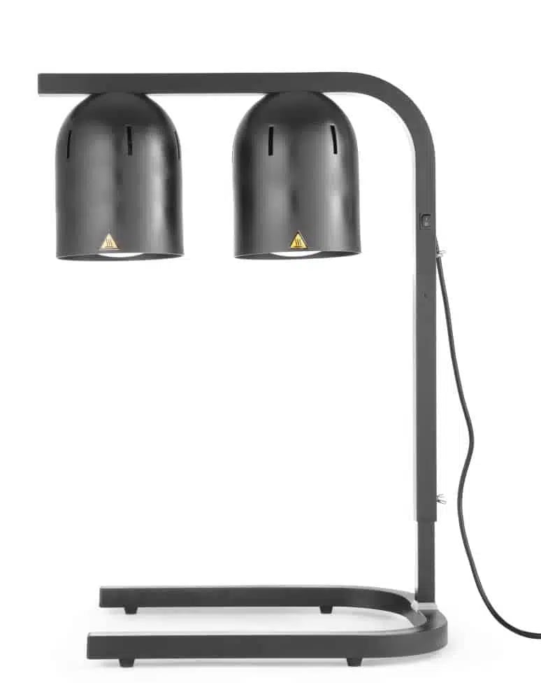 Sort infrarød madvarmer med 2 lamper, 500w