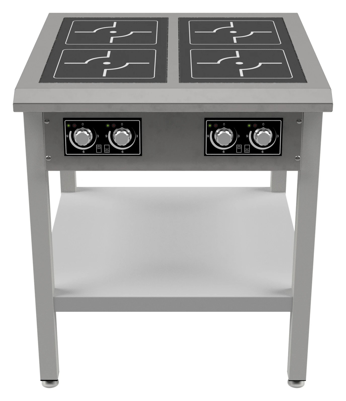 Effektivt induktionskogebord med 4 zoner i rustfrit stål