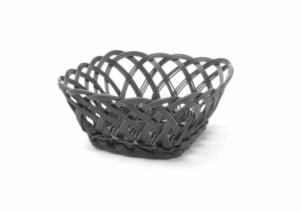 Firkantede kurve med flettede sider i sort, 190x190x80mm, polypropylen