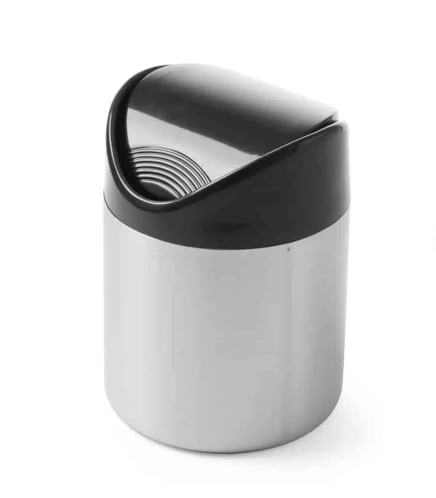 Bordaffaldsspand med plastik top og rustfrit stålsvinglåg, ø120x(h)165mm.