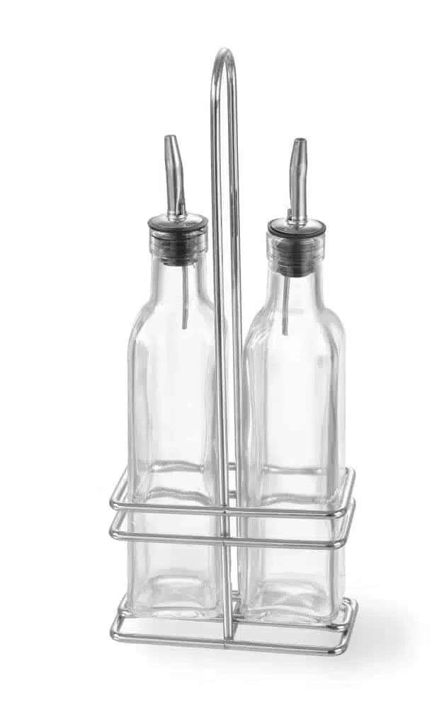 Olivenolie og eddike sæt, 2×0,237l, 0,47l, 115x60x(h)325mm, glas med rustfrit stål låg