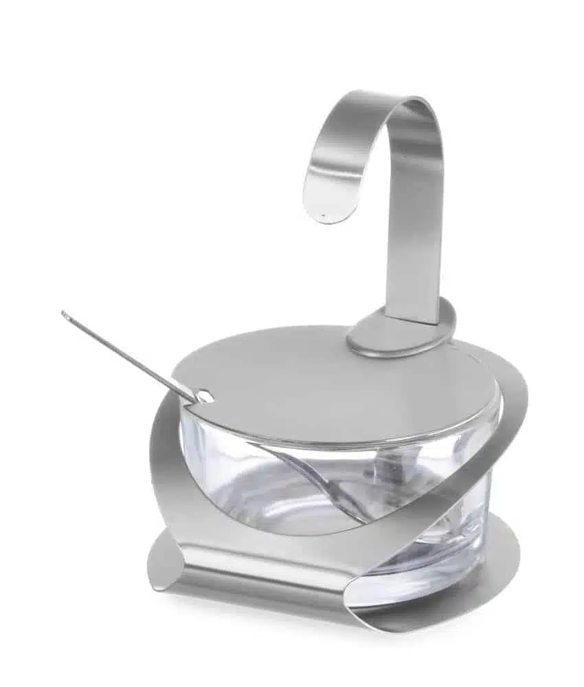 Glas shaker til ost/sukker, rustfrit stål låg, ø130x(h)90mm