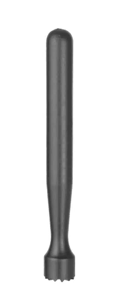 Sort stjerneformet cocktailmuddler i rustfrit stål, 380mm lang. Perfekt til lagdelte drinks.
