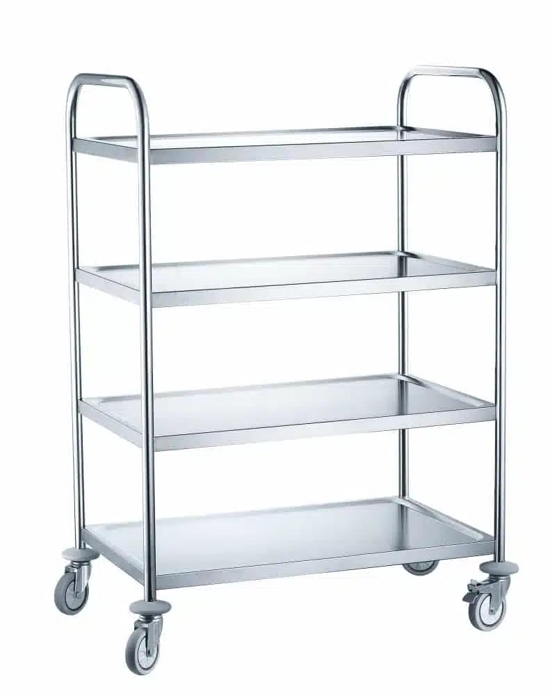 Serveringsvogn med 4 hylder, rustfrit stål, 905x585x(H)1245mm