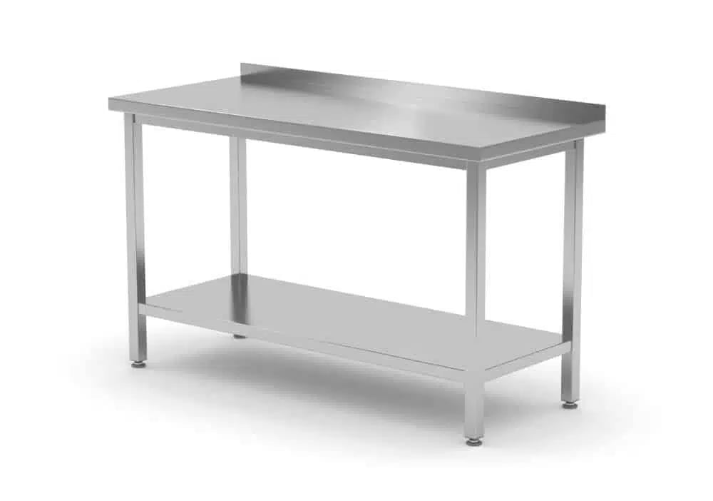 Vægmonteret arbejdsbord med opkant og hylde – dybde 600 mm, Kitchen Line, 1000x600x(H)850mm