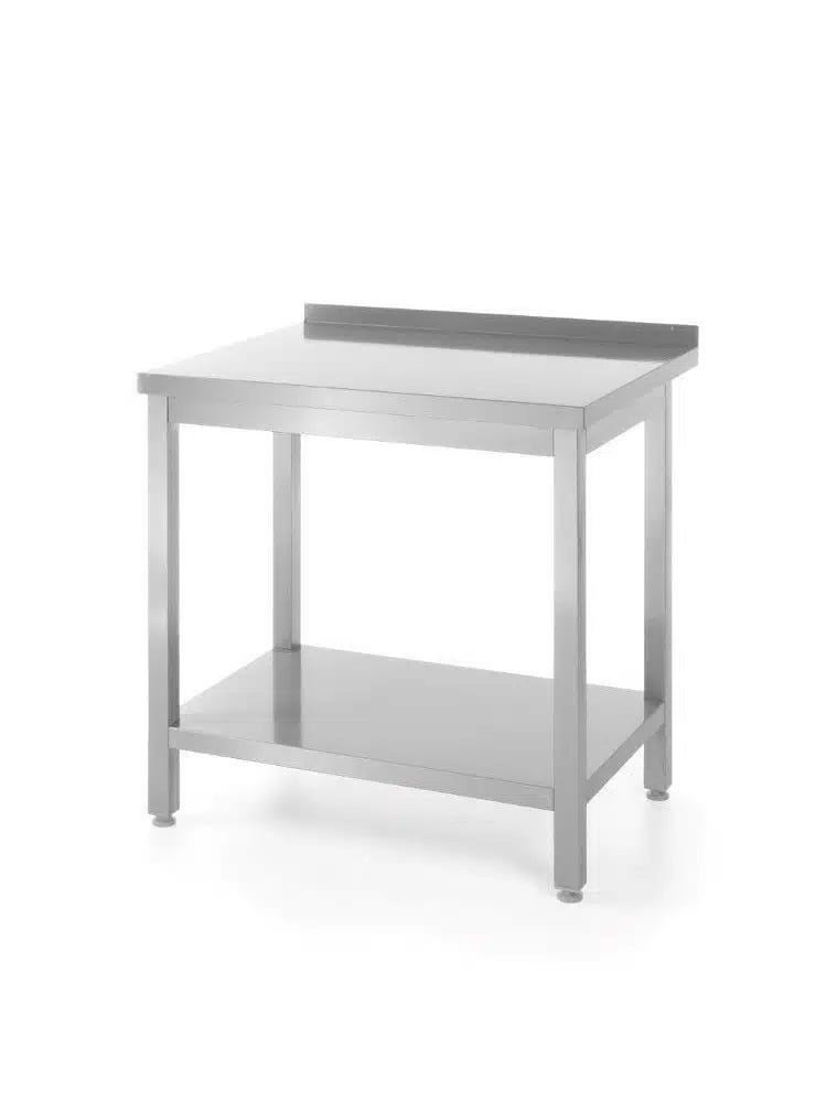 Vægmonteret arbejdsbord med opkant og hylde – dybde 600 mm, Kitchen Line, 1400x600x(H)850mm