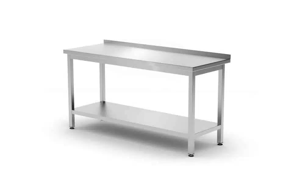 Vægmonteret arbejdsbord med opkant og hylde – dybde 600 mm, Kitchen Line, 1600x600x(H)850mm