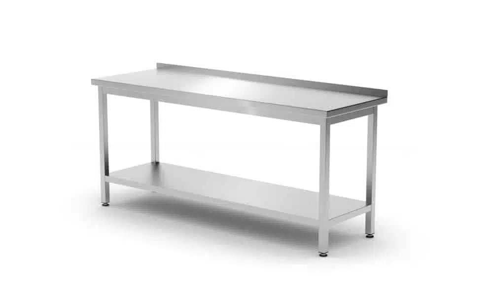 Vægmonteret arbejdsbord med opkant og hylde – dybde 600 mm, Kitchen Line, 1800x600x(H)850mm