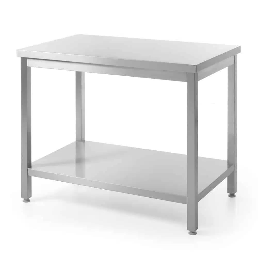 Central arbejdsbord, heavy duty med hylde, 600 mm dyb, Kitchen Line, 1400x600x(H)850mm