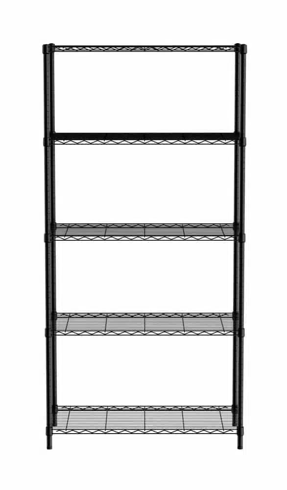 Sort opbevaringsreol med 5 hylder, 910x455x1830mm, 100% polyester