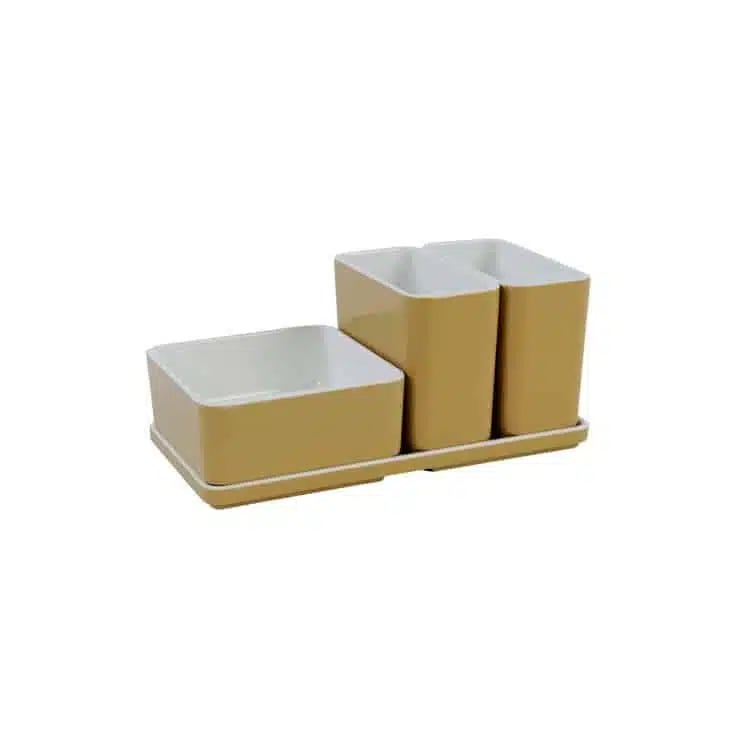 Cube organizer sæt 05: Består af skål/bakke nr. (4) + (1) + 2stk.(3) – 21 x 10.5 x H9.3 cm | Black. Champagne. Grey
