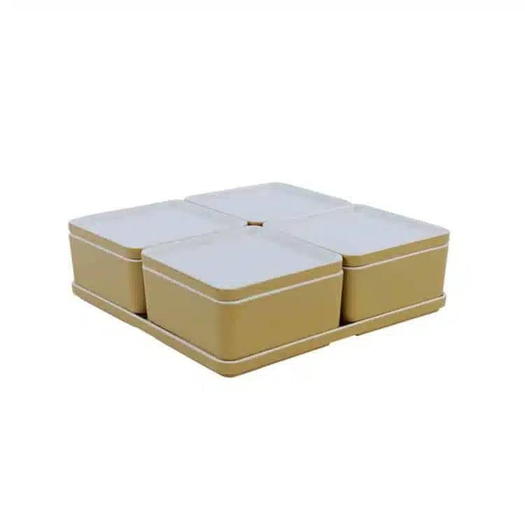 Cube organizer sæt 08: Består af skål/bakke nr. (6) + 4stk.(1) + 4stk.(2) – 21 x 21 x H6.4 cm Black| Black. Champagne. Grey