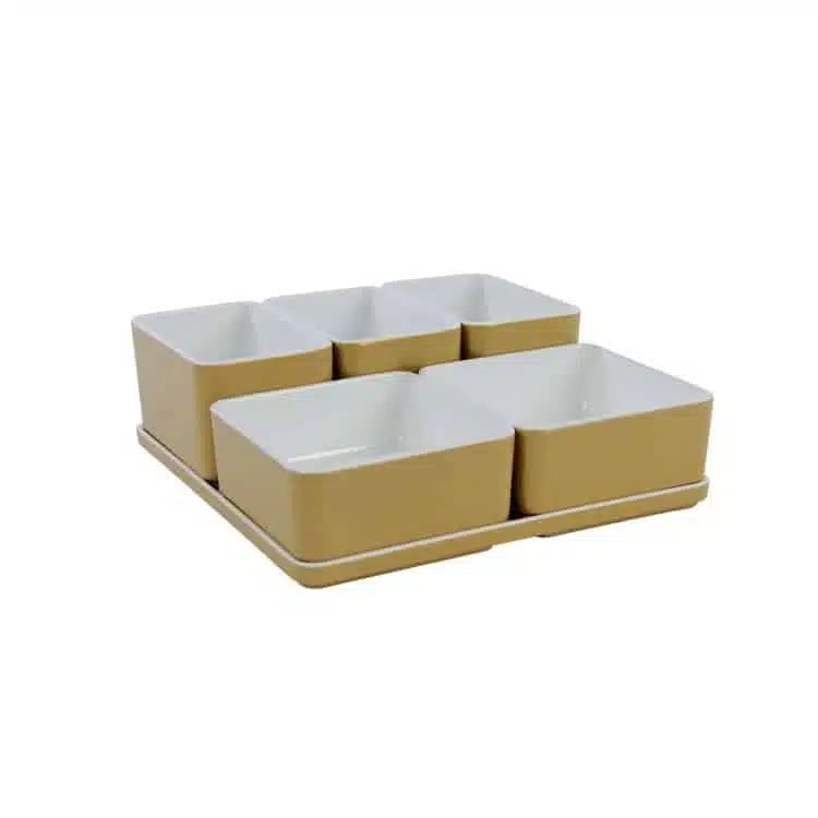Cube organizer sæt 11: Består af skål/bakke nr. (6) + 2stk.(1) + 3stk.(5) – 21 x 21 x H7.2 cm | Black. Champagne. Grey