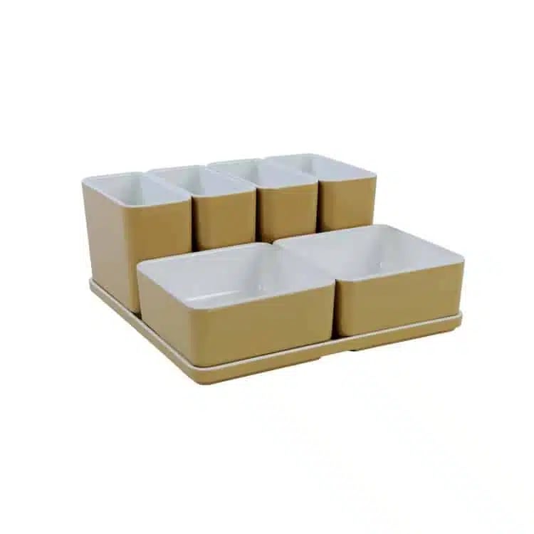 Cube organizer sæt 14: Består af skål/bakke nr. (6) + 2stk.(1) + 4stk.(3) – 21 x 21 x H9.3 cm | Black. Champagne. Grey